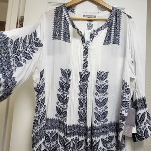 Anthro Daniel Rainn White Floral Top XL Beach Boho New Tags